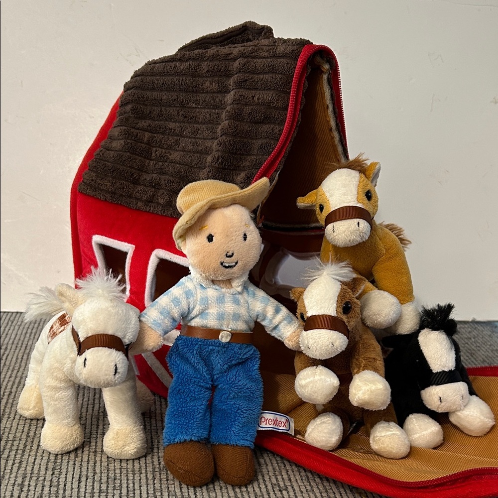 Prextex Plush Farm House 4 Plush Horses, Farm Boy complete set